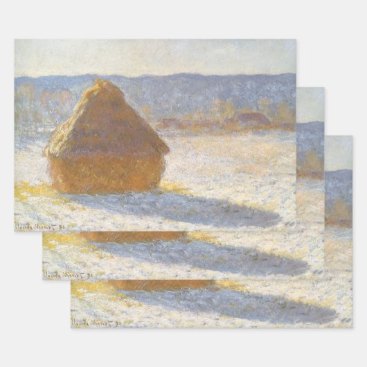 クロード・モネ「朝の麦わら積み重ね、雪の効果」 ラッピングペーパーシート (セット)