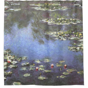 クロード・モネ、水蓮、1906年、青 シャワーカーテン