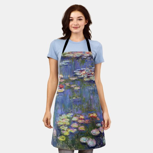 クロード・モネ – 睡蓮/ニンフェアス エプロン (着用した状態)