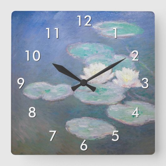 クロード・モネ - 睡蓮、夜の効果 スクエア壁時計 (正面)