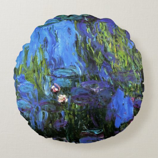 クロード・モネ：睡蓮、青い藍 ラウンドクッション (正面)