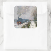 クロード・モネ – 雪の中の列車/機関車 スクエアシール (バッグ)