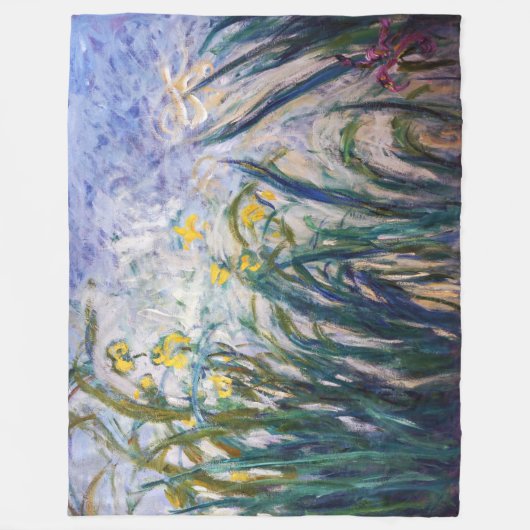 クロード・モネ - 黄色と紫のアイリス フリースブランケット (正面)