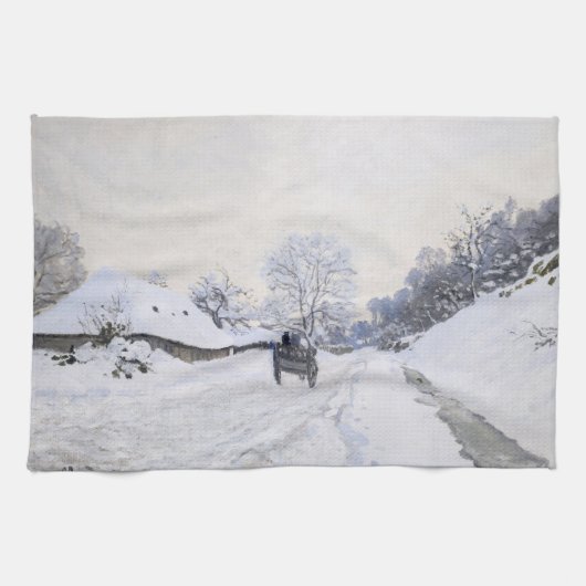 クロード・モネ – Cart on the Snowy Road at Honfleur キッチンタオル (横)