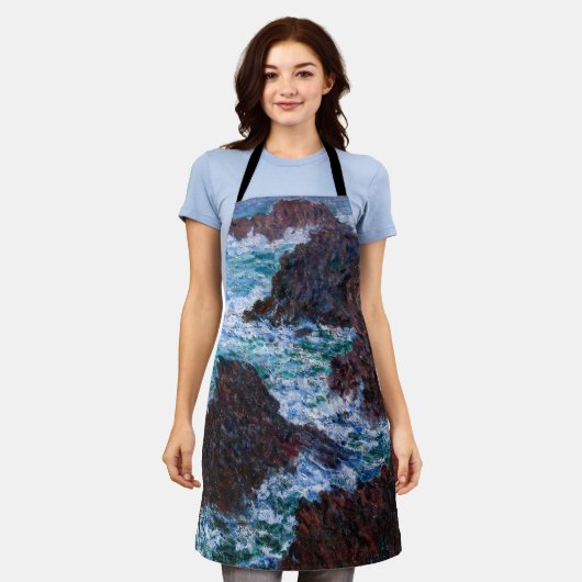 クロード・モネ – The Rocks at Belle-Ile, Wild Coast エプロン (着用した状態)