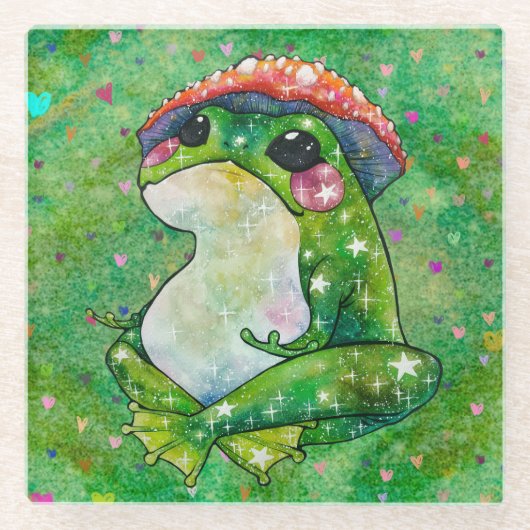クローバーという名前のカエル ガラスコースター (正面)