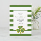 クローバーとグリーン、ストライプの結婚式リハーサルディナー 招待状 (スタンド正面)