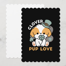 クローバーとラッキープップ – セントパトリックデーのギフト 招待状