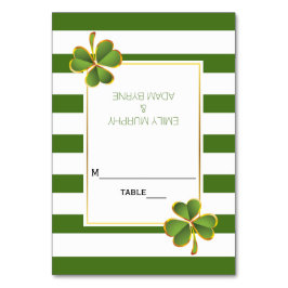 クローバーと緑ストライプのアイリッシュ結婚の護衛カード テーブルナンバー