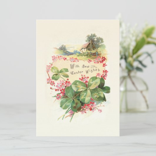 クローバーと野生のバラによるイースターの願い シーズンカード (スタンド正面)