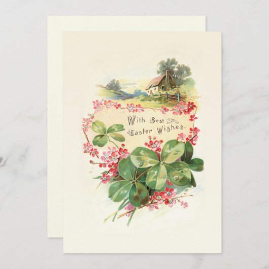 クローバーと野生のバラによるイースターの願い シーズンカード (正面/裏面)