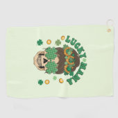 クローバーと馬蹄付きラッキーママスケルトン ゴルフタオル (横)