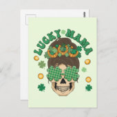 クローバーと馬蹄付きラッキーママスケルトン ポストカード (正面/裏面)