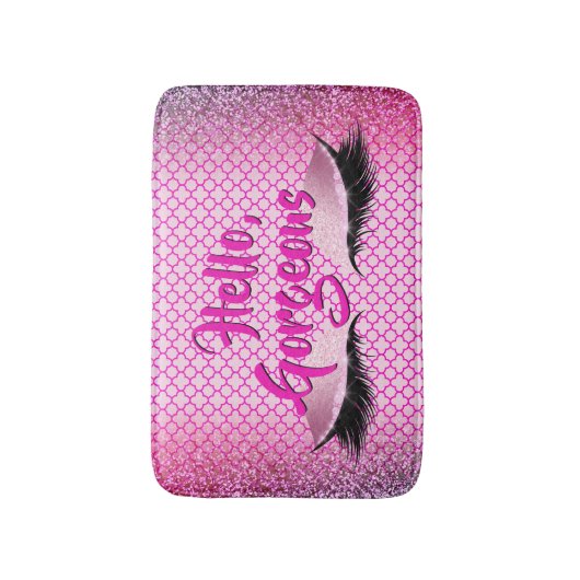 クローバーのこんにちは豪華な化粧のガーリーなピンク バスマット (正面縦)