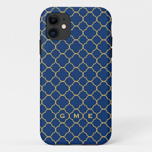 クローバーのクローバーパターン海軍黄色3のモノグラム Case-Mate iPhoneケース (裏面)