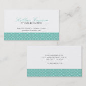 クローバーのティール(緑がかった色)の青いクローバーのモダンパターン 名刺 (正面/裏面)