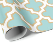 クローバーのモロッコのエレガントな金ゴールドのティール(緑がかった色)の青パターン ラッピングペーパー (ロールコーナー)