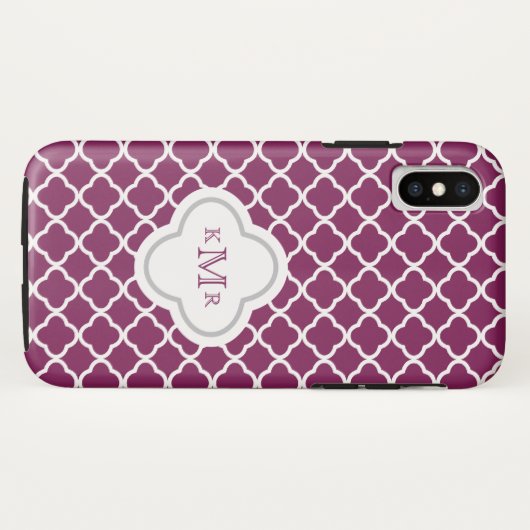 クローバーの紫色のプラムパターンスタイリッシュなモノグラム Case-Mate iPhoneケース (裏面(横))