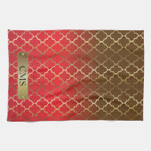 クローバーの赤及びブラウン色のブレンド キッチンタオル (横)