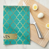 クローバーの青緑及びブラウン色のブレンド キッチンタオル (四つ折り)