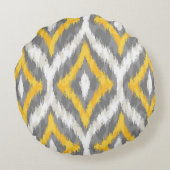 クローバーイカットパターン(灰色および黄色) ラウンドクッション (裏面)