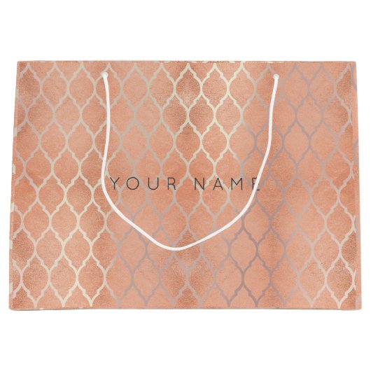 クローバーカスタムコーラルメタリックバラ金ゴールドピーチ ラージペーパーバッグ (正面)