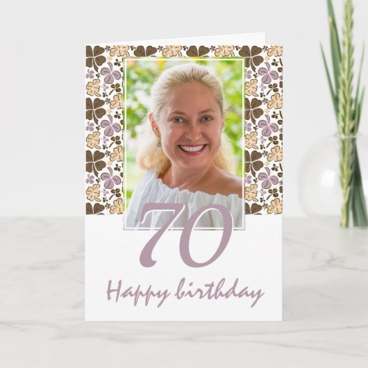 クローバーシャムロックパターン70誕生日写真 カード (正面)