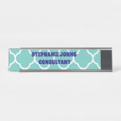 クローバーティール(緑がかった色)ブルーホワイトネーム文字テンプレート2020 デスクネームプレート (正面)