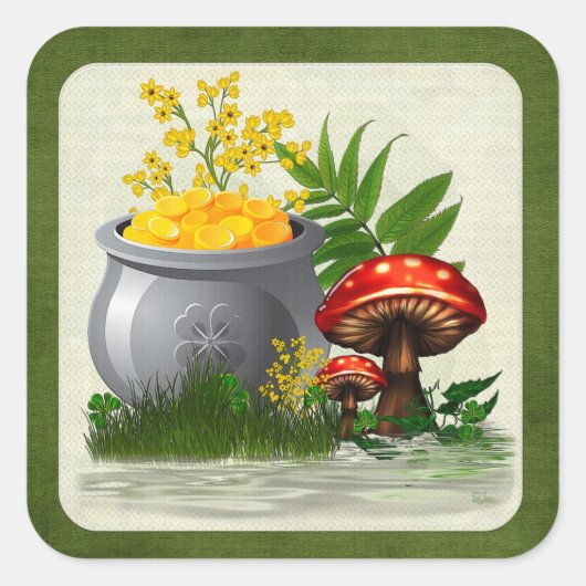 クローバートレイルお洒落フォークアート スクエアシール (正面)