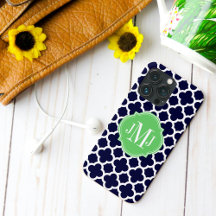 クローバーネイビーブルーとホワイトパターンモノグラム