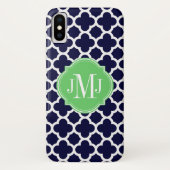 クローバーネイビーブルーとホワイトパターンモノグラム Case-Mate iPhoneケース (裏面)