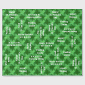 クローバーパターン任意白い文字のコラージュのカッコいい ラッピングペーパー (フラット)