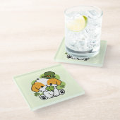 クローバーパップラブ – St. Patrick's Day Dog Design ガラスコースター (アングル)