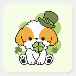 クローバーパップラブ – St. Patrick's Day Dog Design スクエアシール