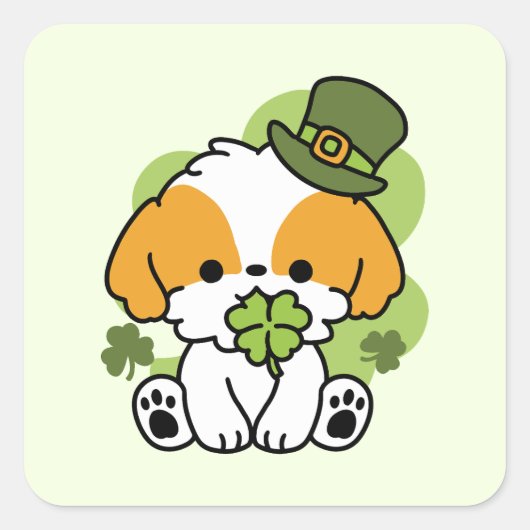 クローバーパップラブ – St. Patrick's Day Dog Design スクエアシール (正面)