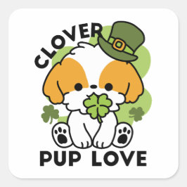 クローバーパップラブ – St. Patrick's Day Dog Design スクエアシール
