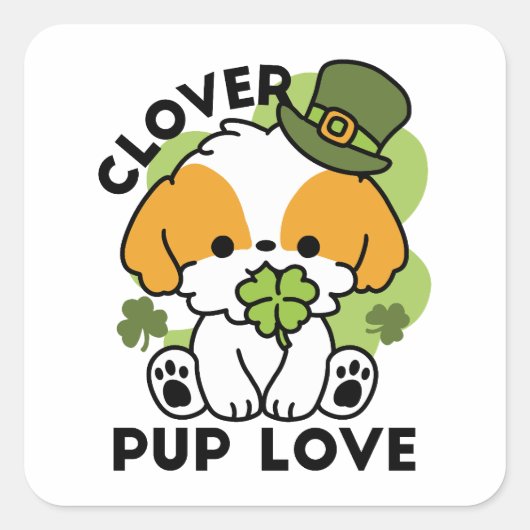 クローバーパップラブ – St. Patrick's Day Dog Design スクエアシール (正面)