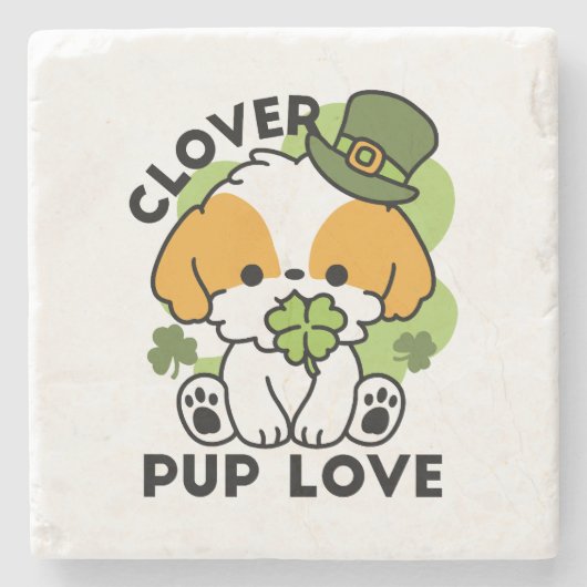クローバーパップラブ – St. Patrick's Day Dog Design ストーンコースター (正面)