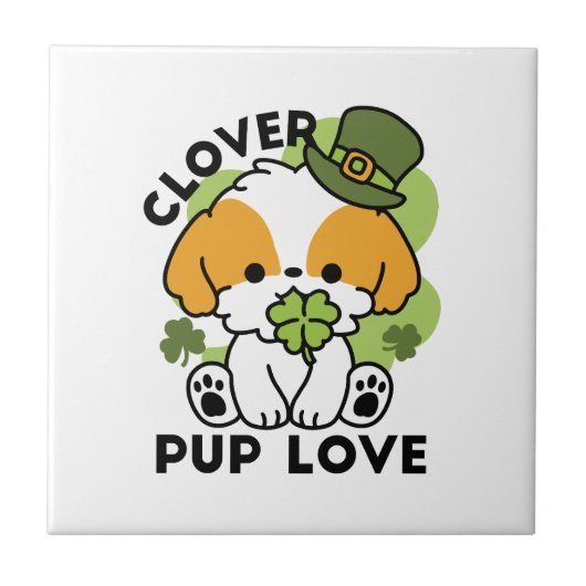 クローバーパップラブ – St. Patrick's Day Dog Design タイル (正面)