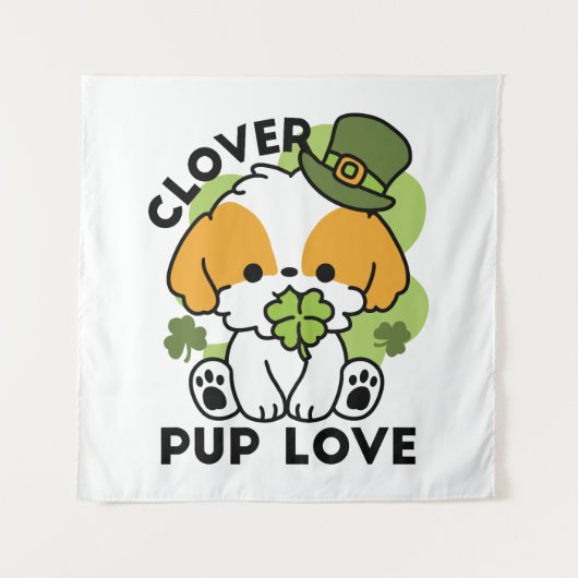 クローバーパップラブ – St. Patrick's Day Dog Design タペストリー (正面)