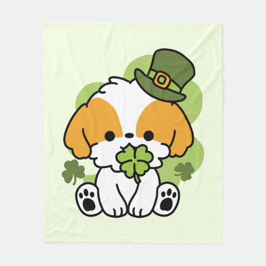 クローバーパップラブ – St. Patrick's Day Dog Design フリースブランケット (正面)