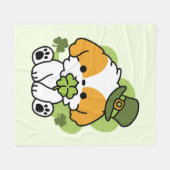 クローバーパップラブ – St. Patrick's Day Dog Design フリースブランケット (正面(横))
