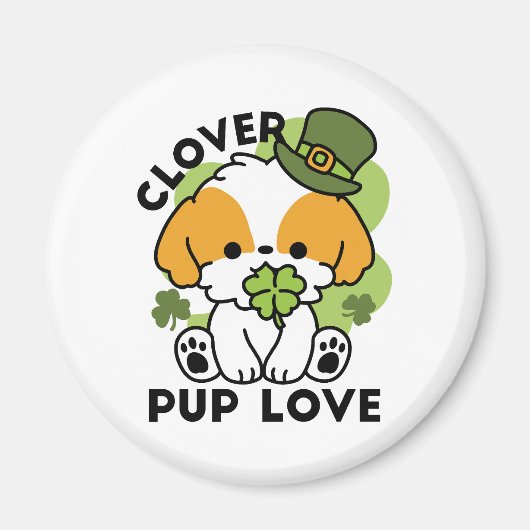 クローバーパップラブ – St. Patrick's Day Dog Design マグネット (正面)
