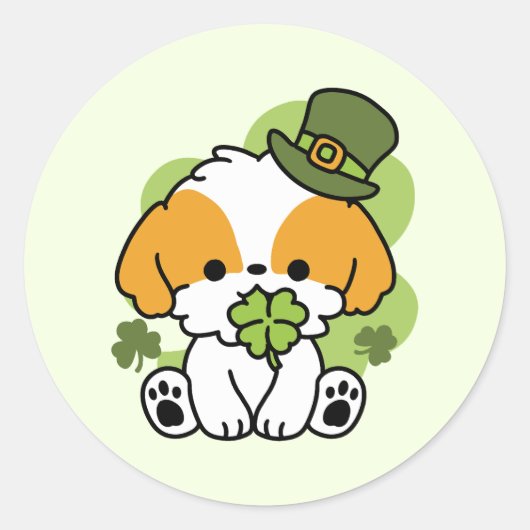 クローバーパップラブ – St. Patrick's Day Dog Design ラウンドシール (正面)