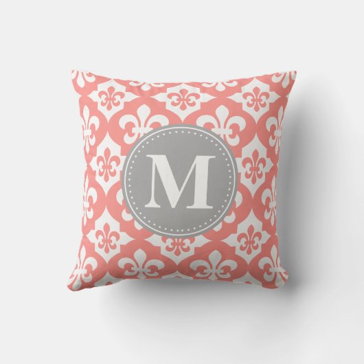 クローバーフルーアデリスコーラルピンクグレーモノグラム クッション (裏面)