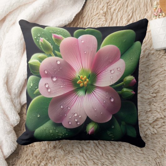 クローバーフローラピンクとグリーンオキザリス クッション (ブランケット)