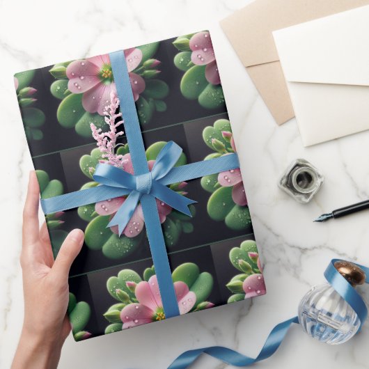 クローバーフローラピンクとグリーンオキザリス ラッピングペーパー (ギフト)