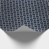 クローバーブライダルブルーネイビーフェイク金ゴールド ラッピングペーパー (角)