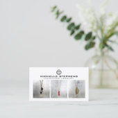 クローバーモダンロゴラグジュアリーブティックホワイトフォト 名刺 (スタンド正面)