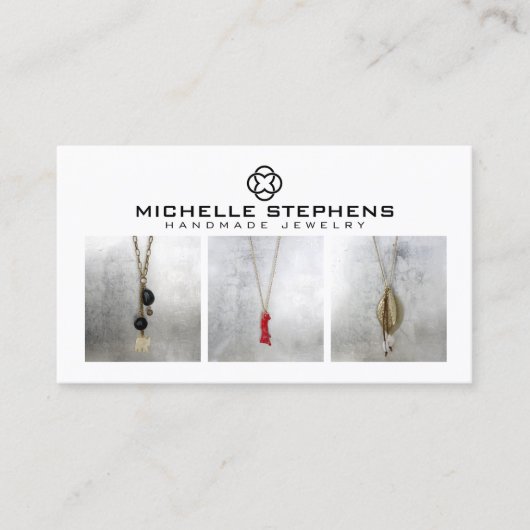 クローバーモダンロゴラグジュアリーブティックホワイトフォト 名刺 (正面)